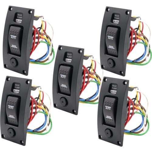 5xMarine Boat Bilge Pump Switch Panel Deck Cleaning Control Panel with Alarm