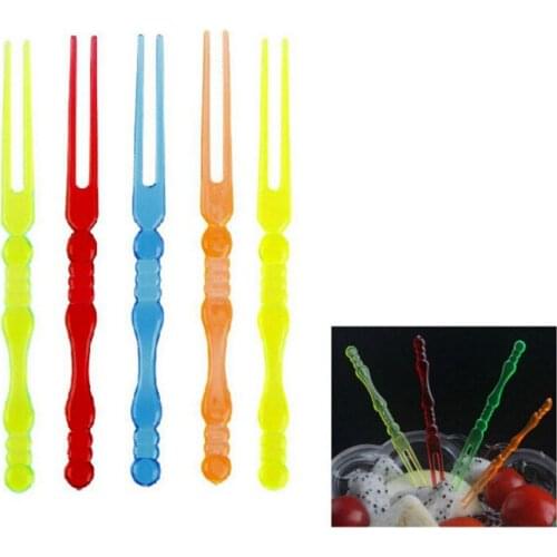 80Pcs Plastic Fruit Cake Dessert Fork Disposable Cake Fruit Fork Pick Party Tableware Multicolor Baby Shower Party Decoration