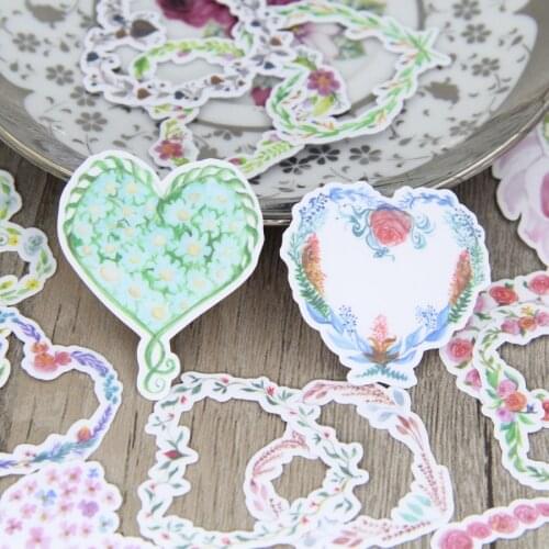Watercolor Heart Shape Flower Wreath Scrapbooking Stickers DIY Craft Decorative Sticker Pack