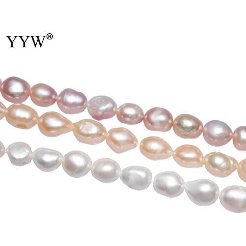 YYW High Quality Cultured Baroque Freshwater Pearl Beads Nuggets natural 9-10mm Hole 15 Inch Strand Pink Purple White