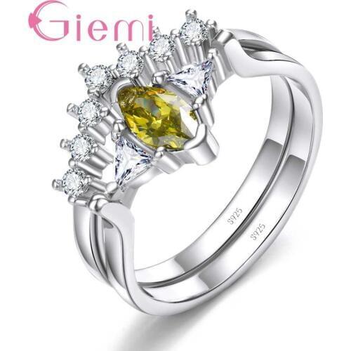 Factory Price 925 Sterling Silver Geometric Ring Set With Clear Oval Cubic Zircon Women Girls Party Engagement Jewelry