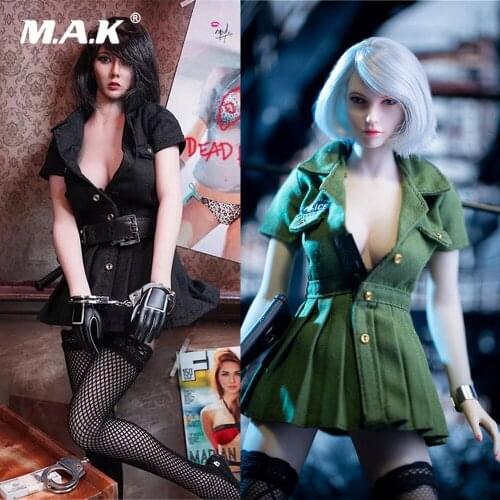 CJG005 Black/Green Colors1/6 Female Figure Accessory Police Uniform Suit Skirt Dress Stockings Set Model for 12'' Action