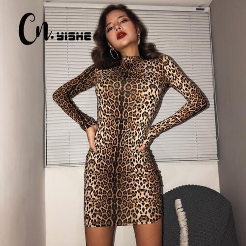 CNYISHE 2021 Leopard Tiger print Dress Women Fashion Regular Long Sleeve Casual Autumn Sheath Sexy Women Dresses Vestidos Robes
