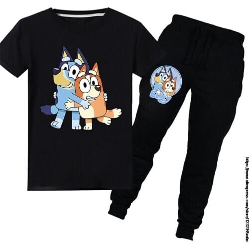 Bingo bluey childrens fashion suit impostor boys and girls short sleeve T-shirt + trousers teen girls halloween clothing Disney