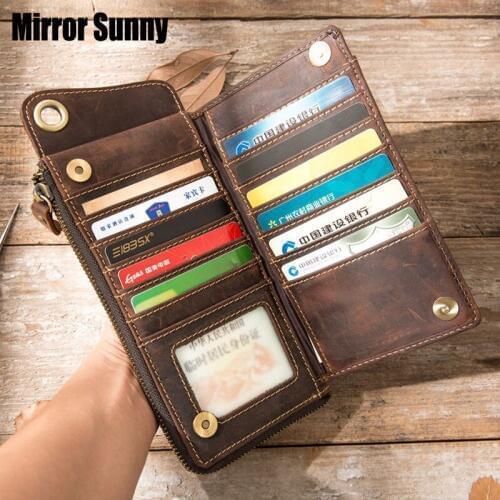 Handmade Cowhide Long Wallets Retro Made Old Multi-card Bag Mens Handbag Genuine Leather Large Capacity Zipper Purse Clutch Bag