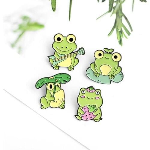 Enamel Frog Lotus Leaf Brooches Bag Lapel Pin Cartoon Animal Badge Jewelry Gift