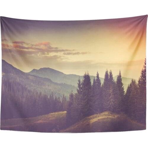 Tapestry Summer Mountain Landscape Tourist Tents Near Forest Filtered Cross Processed Vintage Effect Tapestries Wall Hanging