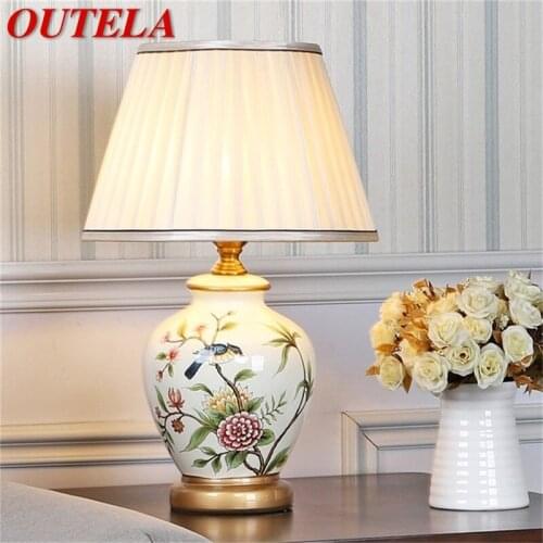 OUTELA Ceramic Table Lamps Copper Modern Luxury Pattern Desk Light LED Besjdes For Home Bedroom