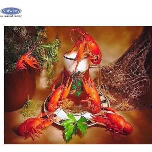 DIY Resin Square Mosaic Diamond Painting Beer & Crayfish Modern Kitchen decoration 5D Cross Stitch Kits Diamond Embroidery sale