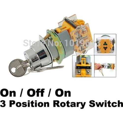 LA39-20Y On/Off/On Three 3 Position Rotary Selector Key Lock Switch 10A 660V AC
