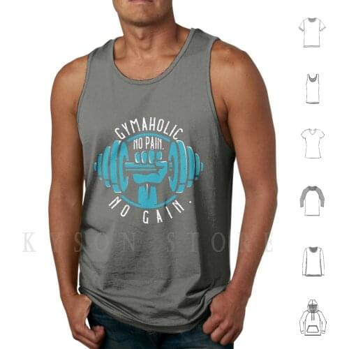 Gymaholic Tank Tops Vest 100% Cotton Weightlifting No Pain No Gain Meet Me At The Gym Gymaholic Dumbbell