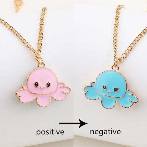 Cute Octopus Necklaces for Women Double-sided Mood Face-changing Necklace Positive Happy Negative Side Angry Emotion Necklace