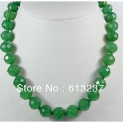 Fashion Style Natural Stone 10mm Faceted Round Dyed Green chalcedony Strand jades Necklace Women Elegant Jewelry 18inch MY4617