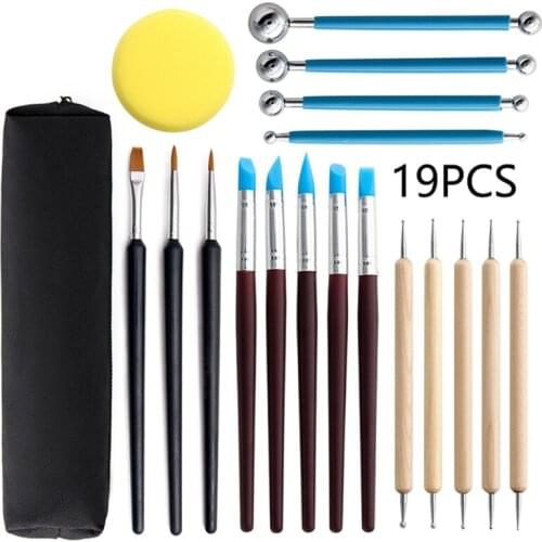 19pcs DIY Clay Pottery Tool Set Drill Pen Ceramics Sculpting Carving Sculpture Knife Craft Kit