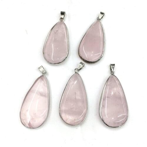 Natural Stone Pendants Water Drop Shape Hemming Rose Quartzd Pendant for Jewelry Making DIY Necklace Accessorie Size 22x41mm