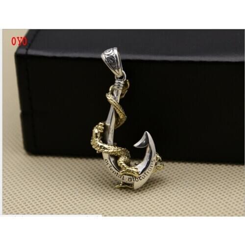 2021 new S925 sterling silver fashion jewelry anchor hook golden dragon winding necklace pendant