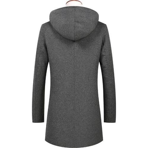 2020 Winter New Mens Double-faced Wool Coat Fashion Casual Hooded Overcoat Houndstooth Slim Fit Long Jacket Male Brand Clothes