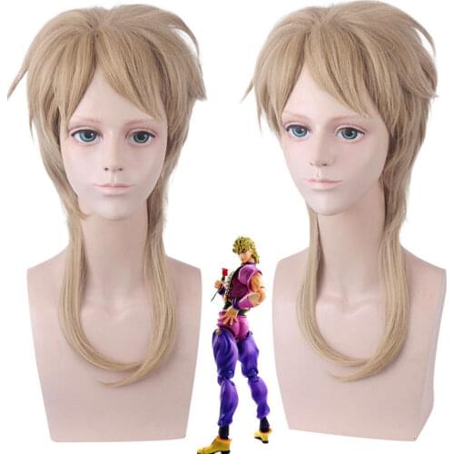 Dio Brando Cosplay Jojo Bizarre Adventure Cosplay Men Short Golden Wig Cosplay Anime Cosplay Wig Heat Resistant Synthetic Wigs