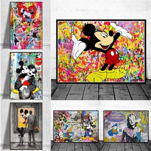 Disney Graffiti Banksy Mickey Mouse Canvas Print Poster Street Art Mickey Donald Duck Wall Art Painting For Living Room Decor