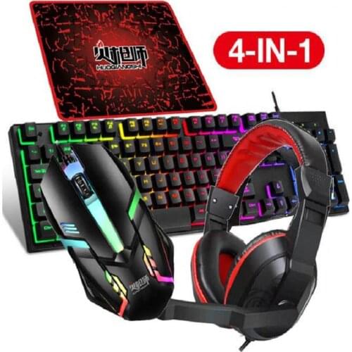 1 Set G200 4-in-1 Keyboard Mouse Headset Mouse Pad Wired Luminous Office Game Keyboard Mouse Set Wired Keyboard for Gaming PC
