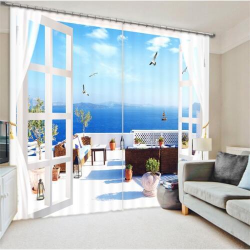 Luxury Seaside scenery 3D Blackout Window Curtains For Living room Bedding room Drapes Cotinas para sala Decorative