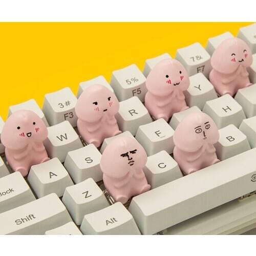 Little Ding Ding Pink Diy Keycap Smiley Face Cross Axis For Mechanical Keyboard