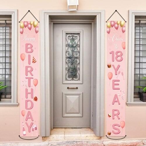 Pink 18 Year Birthday Door Banner Girl 18th Happy Birthbay Party Decor Wall Hanging Flag Cheer Princess Eighteen Birthday Supply