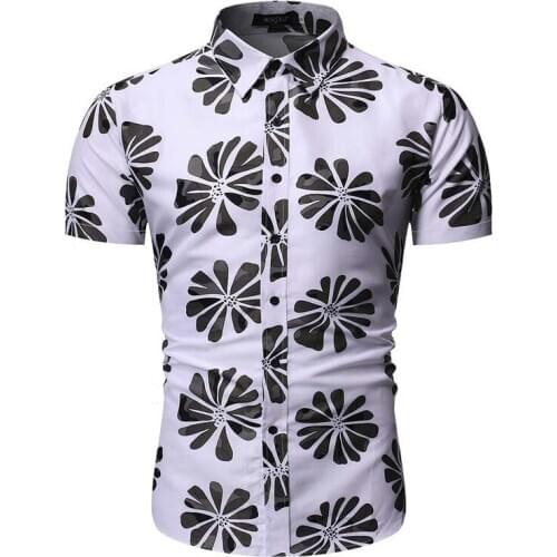 Men Shirts Short Sleeve Summer New Fashion Loose Leisure Beach Color Shirt Casual Flower Pattern Daily Life Work White Coffee