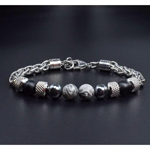 A Girl' Natural Stone Beaded Bracelet For Women Men Stainless Steel Tiger Eye Bracelets Male Jewelry Size Adjustable