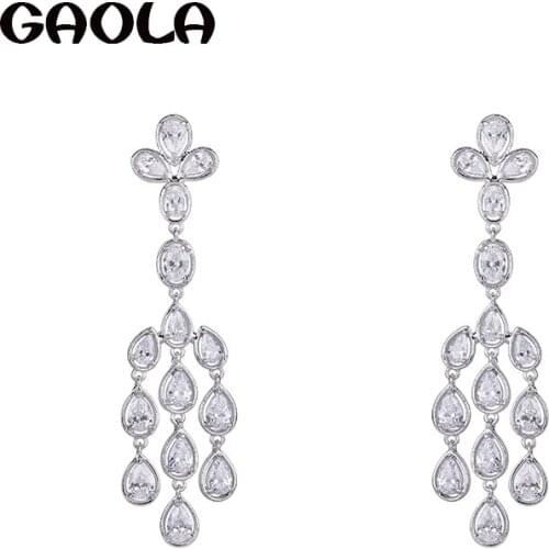 GAOLA High Quality Flower Shiny Pave Micro Pave Setting Cubic Zirconia Dangle Earrings
