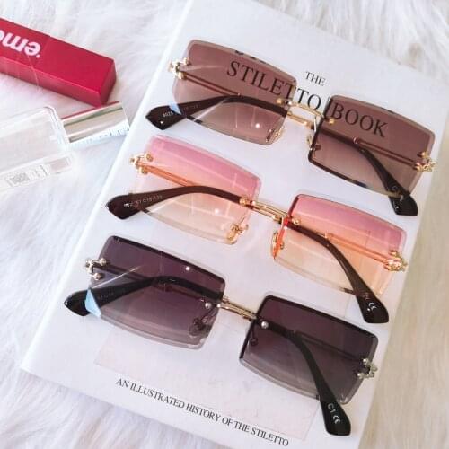 Fashion Rimless Sunglasses Women Trendy Small Rectangle Sun Glasses Summer Style UV Gold Brown womens fashion luxury shades