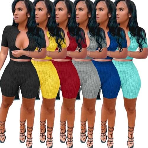 Two Piece Sports Style Womens Clothing Sexy Navel Exposed Fashion Zipper High Elasticity Solid Color Casual Suit Dropshipping
