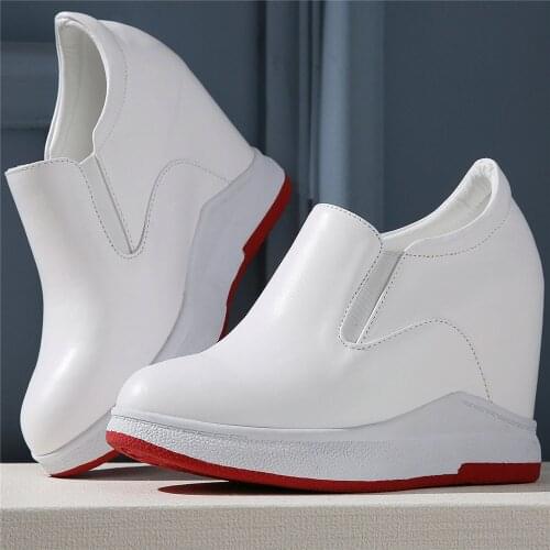 Low Top Fashion Sneakers Women Genuine Leather Wedges High Heel Pumps Shoes Female Round Toe Platform Ankle Boots Casual Shoes