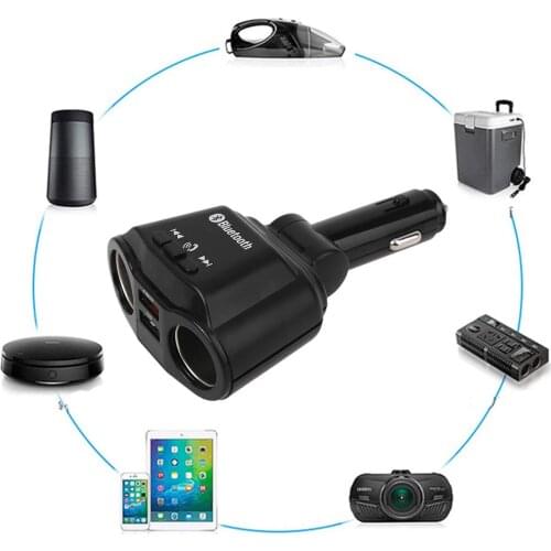 Universal 12V 24V SUV Truck Car 2-Way Socket Splitter Dual USB Charger LED Voltmeter FM Transmitter U Disk Mp3 Music Player