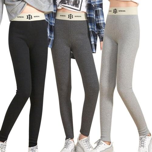 Spring And Autumn 180g Letter Vertical Stripe Leggings Women Nine Point Pants High Waist Leggings Body Shaping Pants