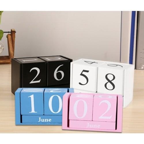 Vintage Wooden Perpetual Desk Calendar Block Planner Permanent Desktop Organizer DIY Agenda ALI88