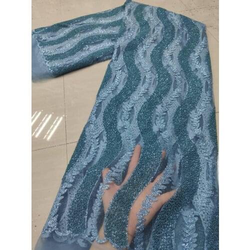 Embroidery Mesh Lace Fabrc 2021 High Quality Lace With Beads African Nigerian Tulle Lace Fabric French Net Lace For Party 5yards