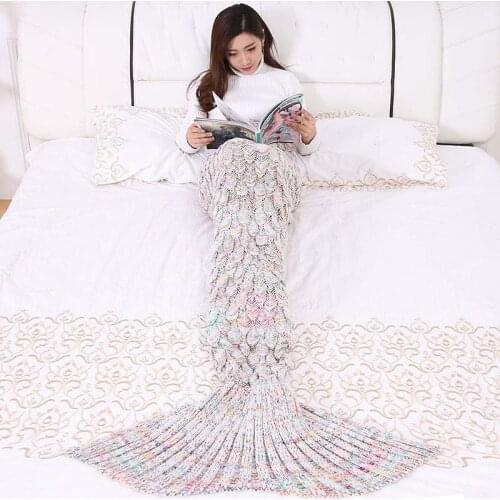 Cilected High Quality Fish Scales Mermaid Blanket Tails Knitted Plaid Winter Handmade Fish Tail Throw Cotton Thread Blanket
