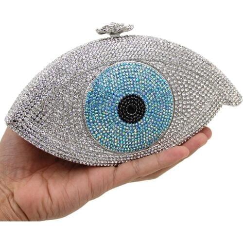 XIYUAN Eye Shape Women Diamond Evening Bags Clutches Ladies Wedding Party Dinner Crystal Purses Handbags Black Silver Handbag
