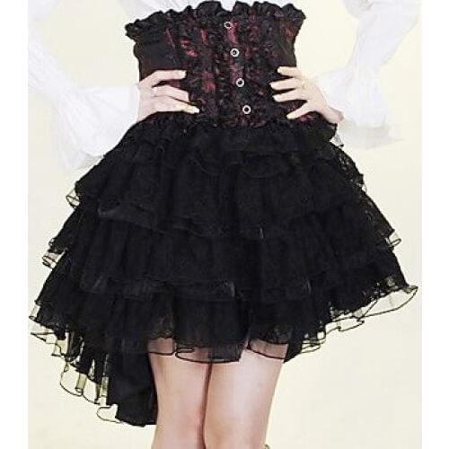 Knee-length Black and Red and White Cotton Gothic Lolita Skirt