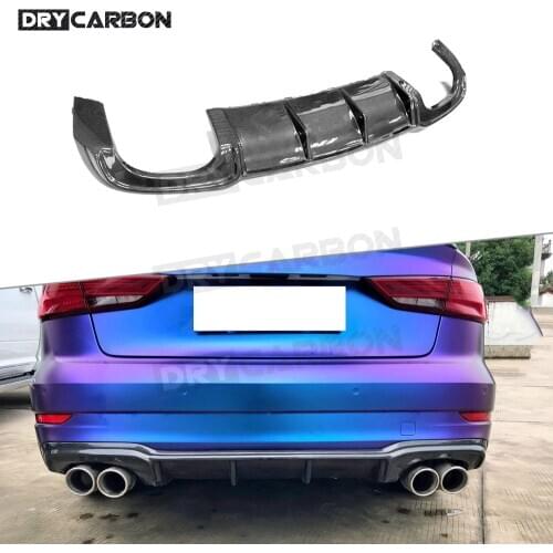 Rear Lip Diffuser Spoiler for Audi A3 Sline S3 Sedan 4 door Not A3 Standard 2017 2018 2019 Carbon Fiber / FRP Bumper Guard