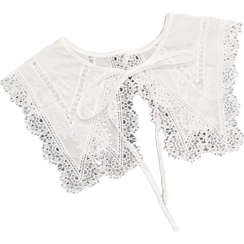 Women Autumn Large Pointed Lapel Shawl False Collar Embroidery Lace Applique Patchwork Necklace Cape Poncho for Sweater