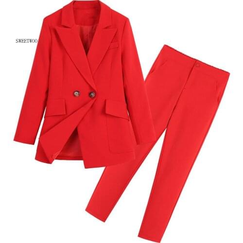 M-5XL large size womens suit pants set New autumn and winter casual professional red jacket blazer Casual trousers set of two