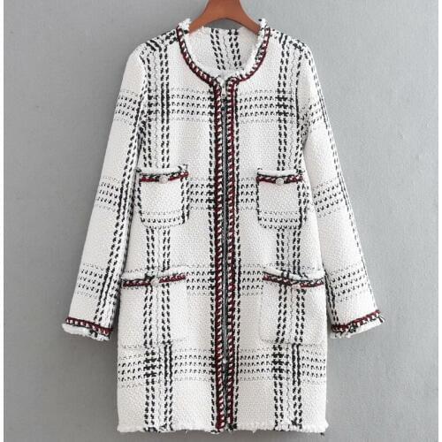 Women Plaid Coat 2019 New Fashion Patchwork Knit Material Full Sleeve Modern Lady Outwear