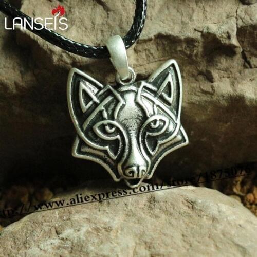 Lanseis 15pc gothic punk pesonality viking fox hea d pendant men Necklace Animal talisman retro celt fox handmade jewelry