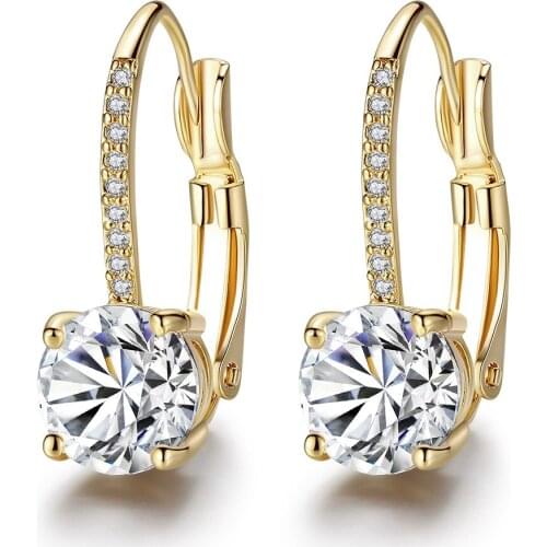 2021 Fashion Jewelry New Simple Gold Plated Round Crystal Zircon Earrings Pendientes Mujer Trend Earrings For Women Girls Gift