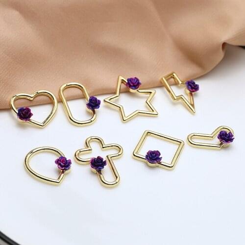 50pcs Resin Flower Decorated Zinc Alloy Hollow Out Geomtry Jewelry Charms Hart Corss Star Square Light Necklace Earring Pendant