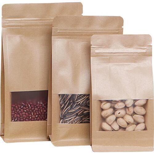 50pcs/lot 6sizes Kraft Paper Packaging bag Frosted window stand up side gusset Zipper Packing Bags Zip Lock Retailer Package