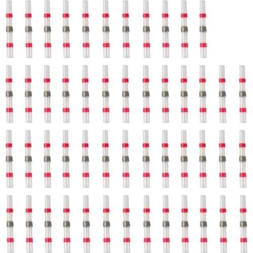 50Pcs Solder Seal Wire Connectors, Heat Shrink Butt Connector Waterproof Insulated Electrical Butt Terminals For Automotive Mari