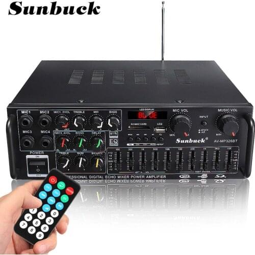 SUNBUCK bluetooth 2.0 Channel 2000W Audio Power HiFi Amplifier 326BT 12V/220V AV Amp Speaker with Remote Control for Car Home